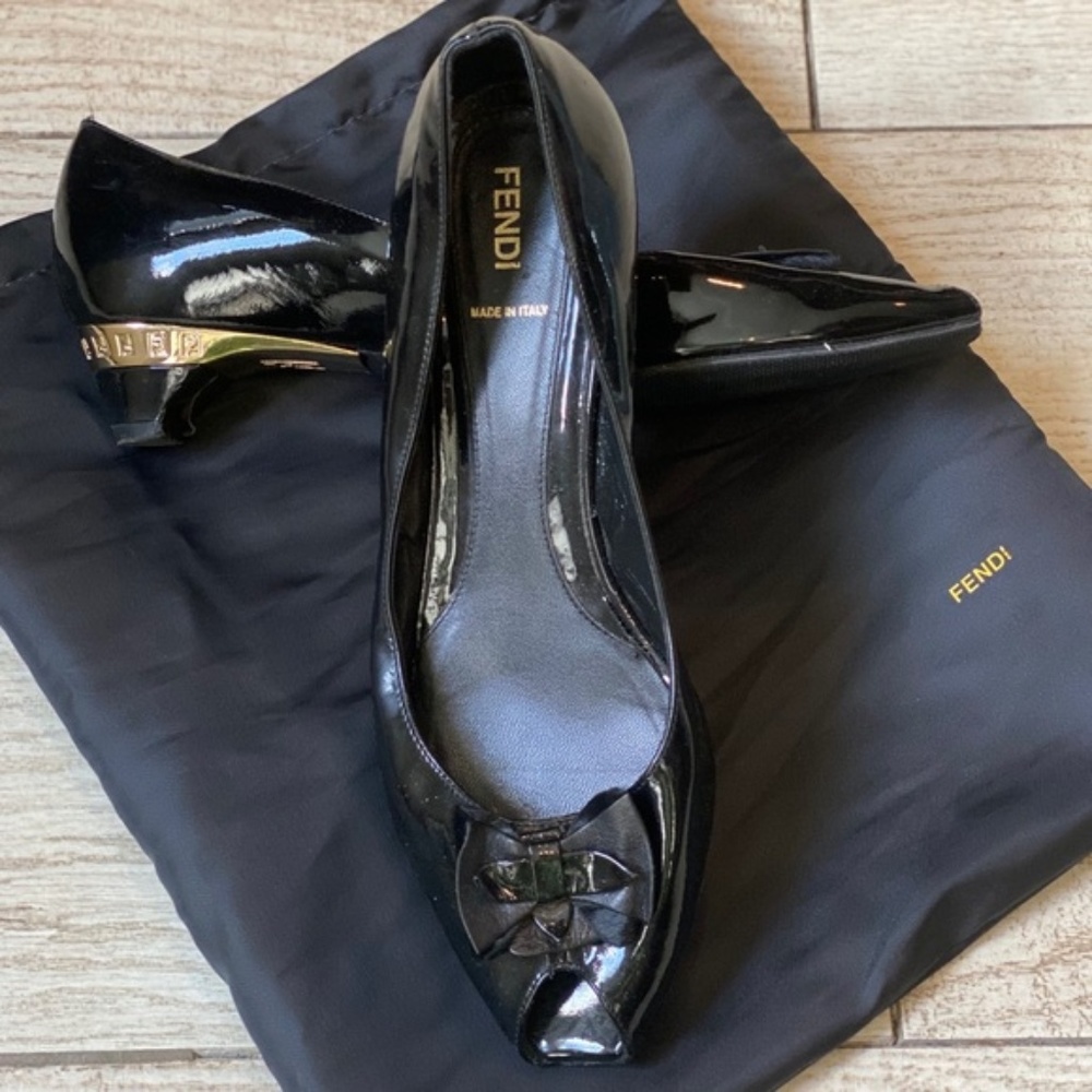 Authentic Fendi Patent Peep Toe Kitten Heels